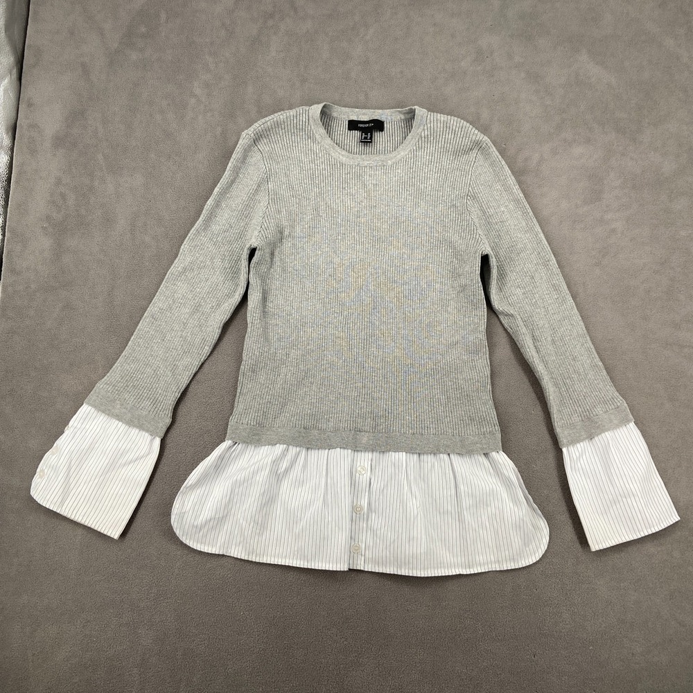 Forever 21 Sweater Womens 2X Heather Gray Ribbed Knit Long Sleeve Winter Wear